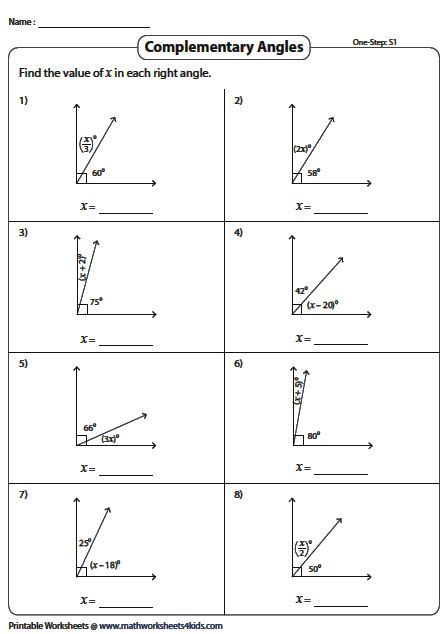 Finding Missing Angles Complementary Supplementary Worksheet