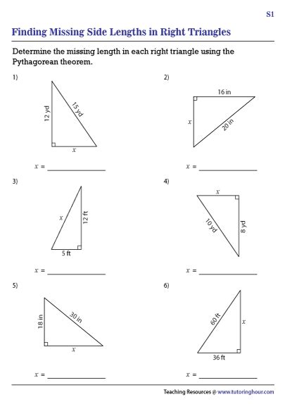 Finding Missing Side Lengths Of Right Triangles Worksheet