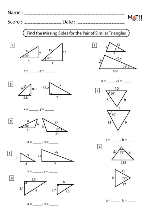 Finding Missing Side Lengths Of Similar Triangles Worksheet