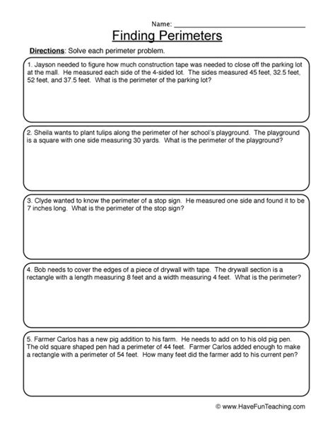 Finding Perimeters Word Problems Worksheet - Have Fun Teaching