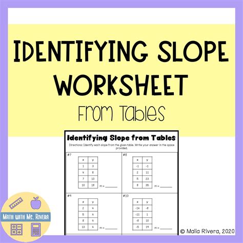 Finding Slope From A Table Worksheet