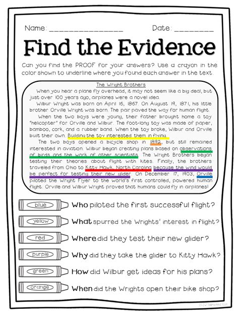 Finding Text Evidence Worksheets