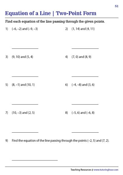 Finding The Equation Of A Line Given Two Points Worksheet