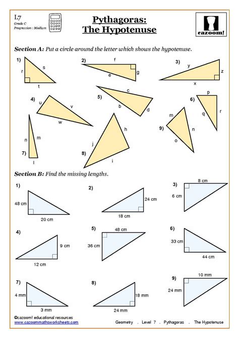 Finding The Hypotenuse Of A Right Triangle Worksheet