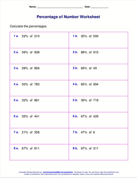 Finding The Percent Of A Number Worksheet