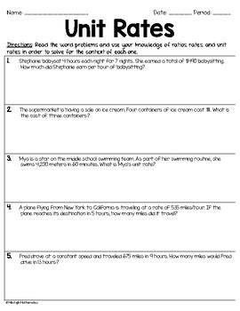 Finding Unit Rates Practice Activity/Worksheet by Mister Middle Math