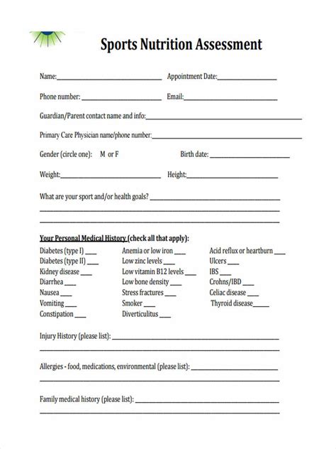 Finding and Using a Free Sports Nutrition Assessment Form