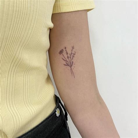 Fine Line Flower Bouquet Tattoo