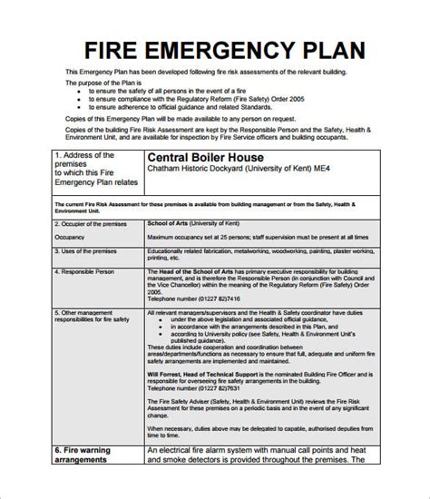 Fire Action Plan Template Uk