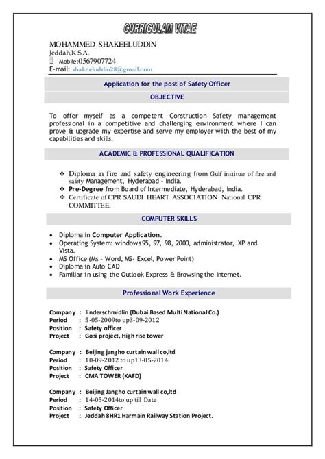 Fire And Safety Fresher Resume Format At Resume Examples
