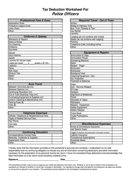 Firefighter Tax Deductions Worksheet