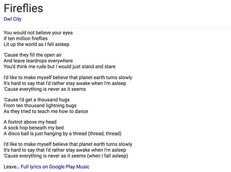 Fireflies lyrics