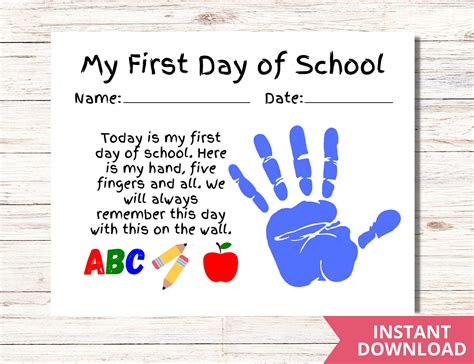 First Day Of School Handprint Free Printable