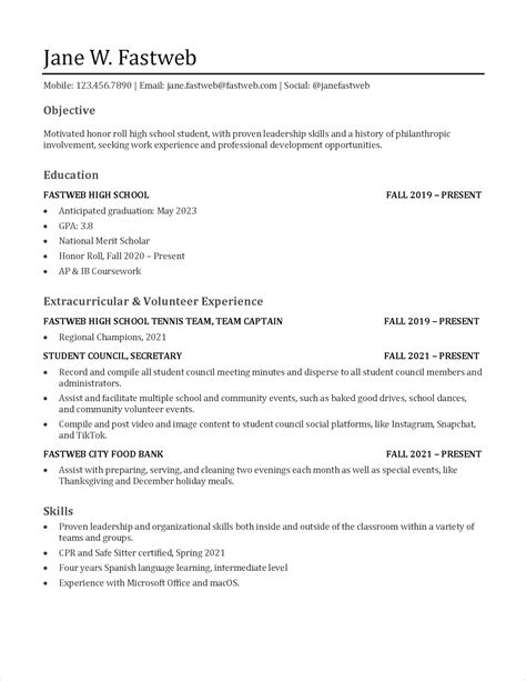 First Time Resume Sample