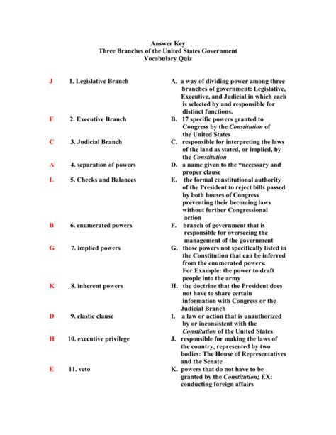 Cool First Branch Of Government Legislative Branch Test With Answer Key 2023