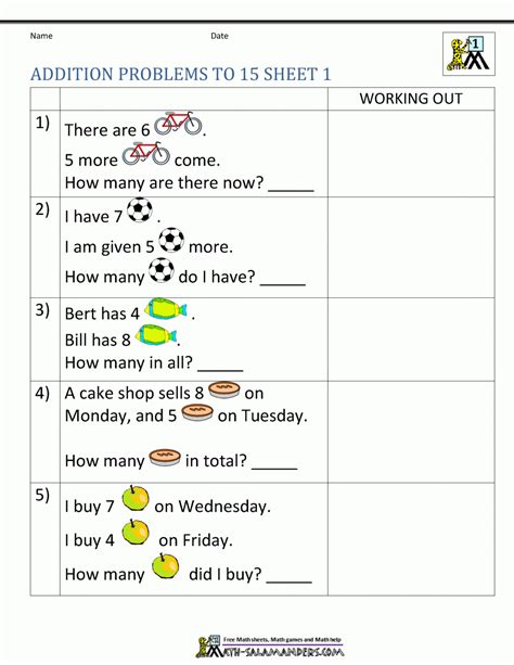 First Grade Math Problems Printable
