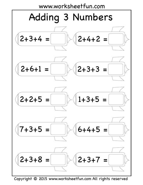First Grade Math Worksheets With 3 Addends