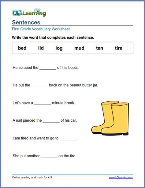 First Grade Vocabulary Worksheets