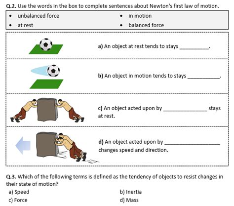 First Law Of Motion Worksheet