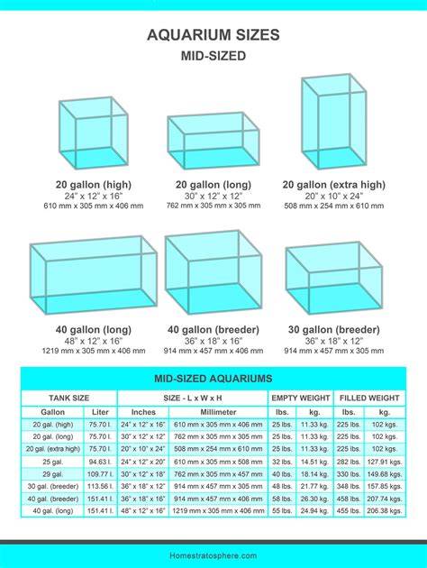 Fish Tank Dimensions Chart