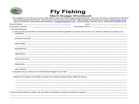 Fishing Merit Badge Worksheet