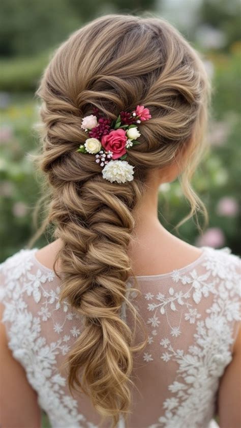 Fishtail Braids Adorned with Flowers