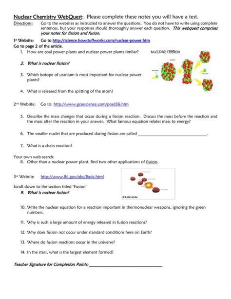 Fission And Fusion Worksheet