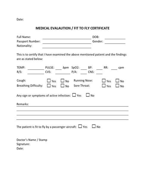 Fit To Fly Certificate Template
