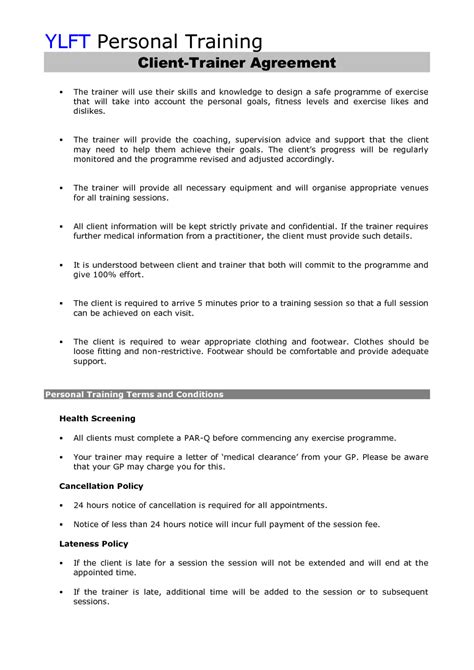 Fitness Instructor Contract Agreement Template