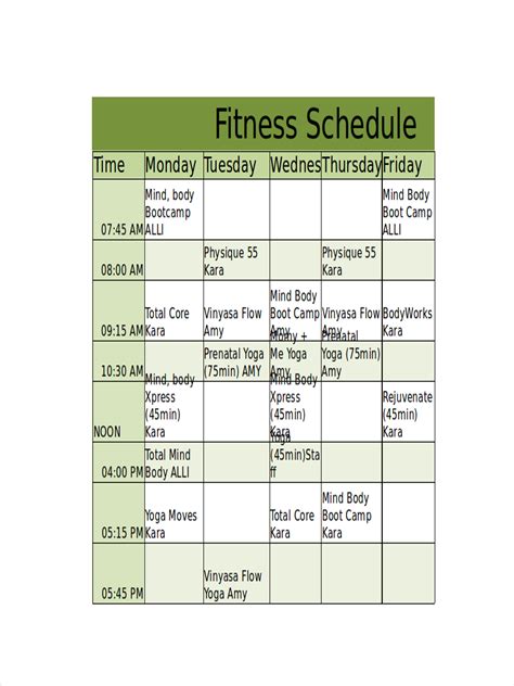 Fitness Motivation Monday Schedule Example