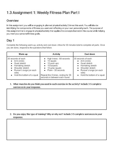 Fitness Plan Reflection