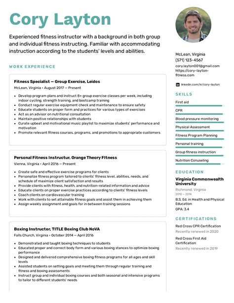 Fitness Resume Sample