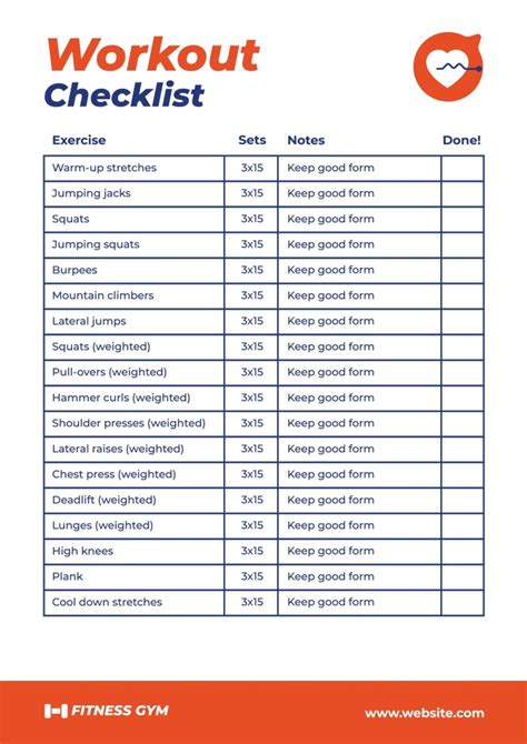 Fitness Workout List