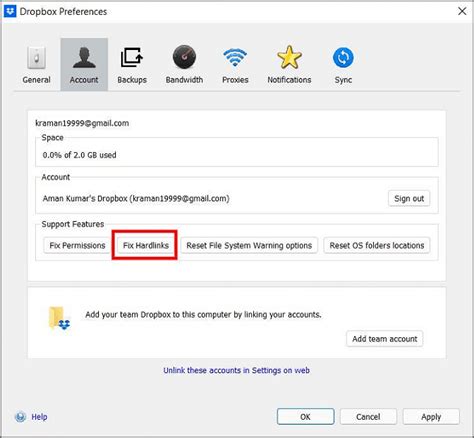 Fix The Hardlinks In Dropbox On Your Computer