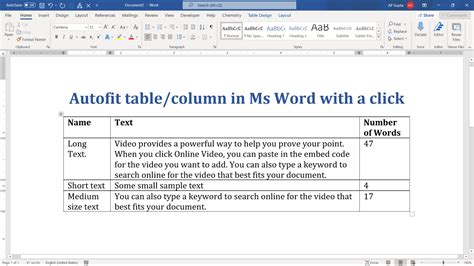 Fixed Column Width of a Table in MS Word