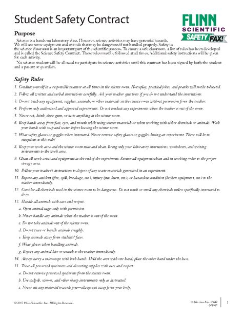 Flinn Scientific Student Safety Contract Worksheet Answers