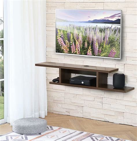FITUEYES Black Wall Mounted Media Console Floating TV Stand Component Shelf