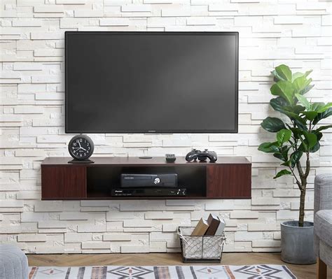 FITUEYES Black Wall Mounted Media Console Floating TV Stand Component Shelf