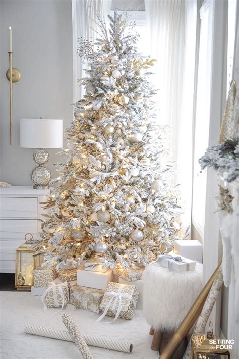 Deck the Halls with Luxury: Glimmering Gold Adorns Our Stunning Flocked Christmas Tree
