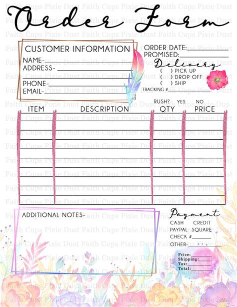 Wedding Flowers Work Order/Invoice Windy City Forms