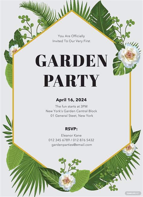 Garden party invitation template with watering can and flowers Free