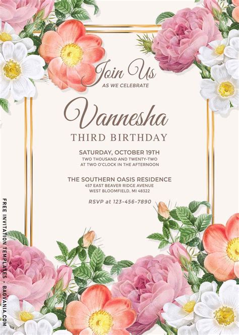 Floral Birthday Invitation Templates Free