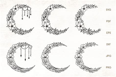 Download Floral Crescent Moon Bundle SVG Cut Files