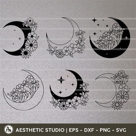 Download Floral Crescent Moon Bundle SVG Files
