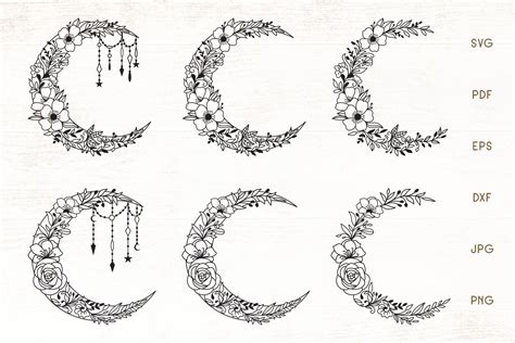 Download Floral Crescent Moon Bundle SVG Files For Crafts