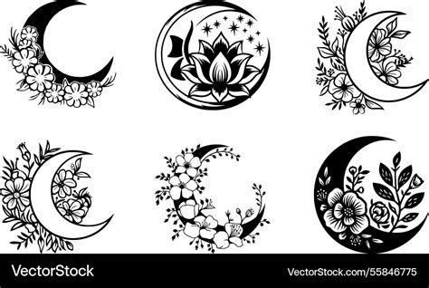 Download Floral Crescent Moon Bundle SVG Printable