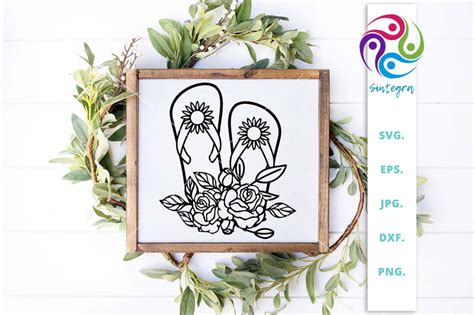 Download Floral Flip Flops SVG Cut File Commercial Use DXF Files