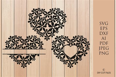 Download Floral Heart Frame Paper Cut Template DXF Files