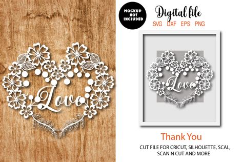 Download Floral Heart Paper Cut Template DXF Files