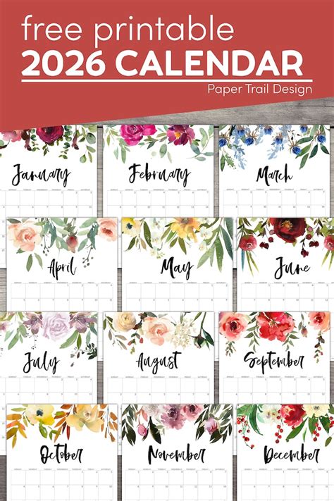 Floral Printable Monthly Calendar
